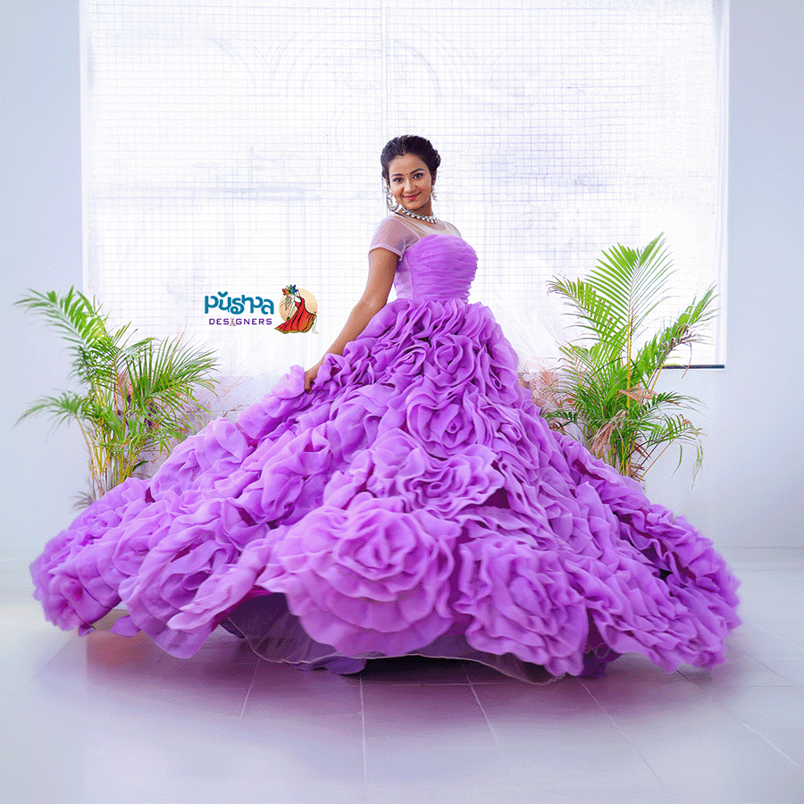 Purple Heavy Ball Gown — Pushpa Designers