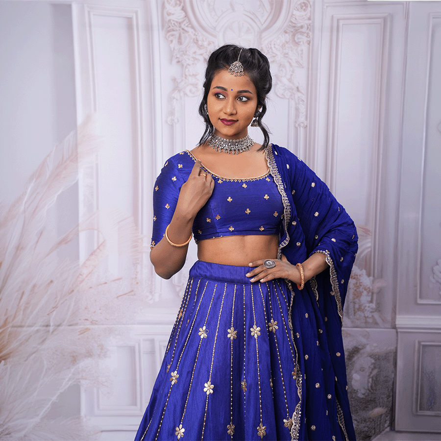 Navy Blue Maggam Lehenga — Pushpa Designers