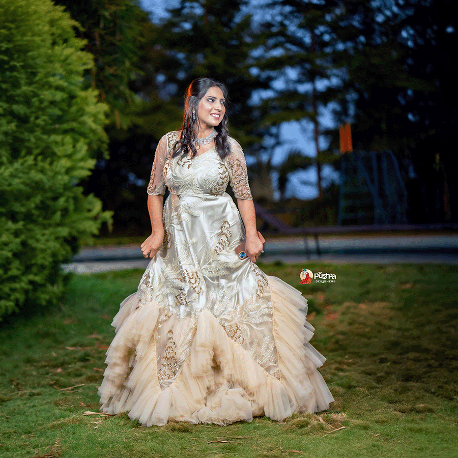 Cream Full Beats Party Ware Gown view 3