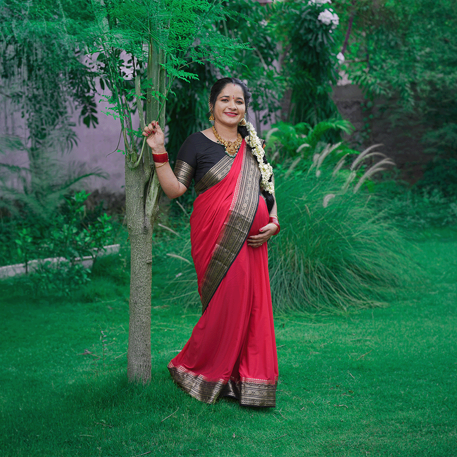 Red & Black Vintage Saree view 3