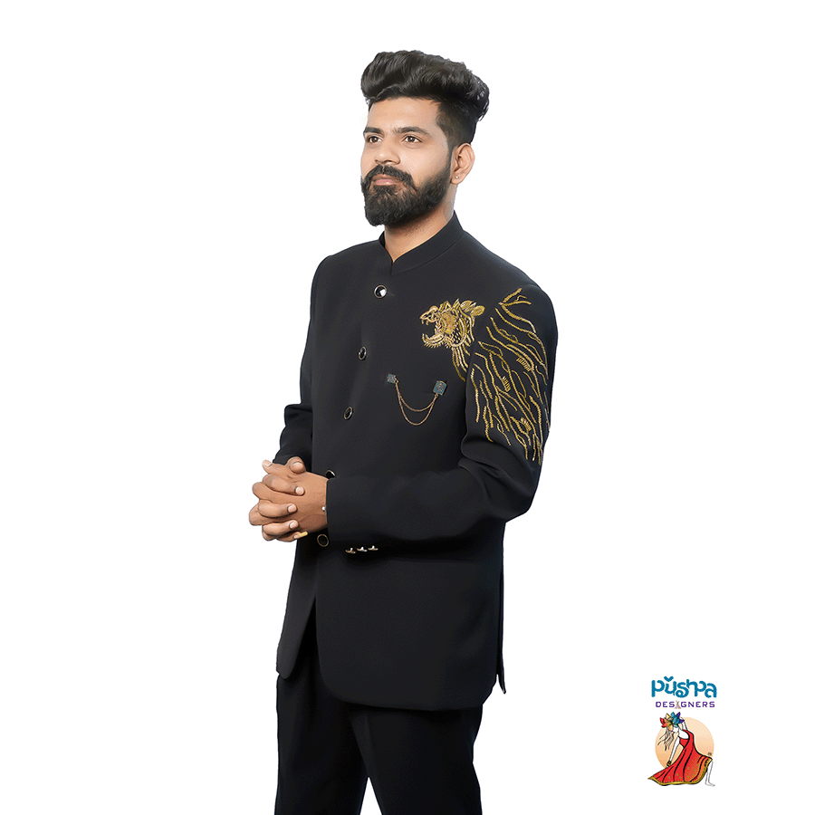 Black Lion Jodhpuri Suit — Pushpa Designers
