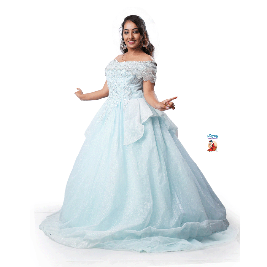 Sky Blue Ball Gown — Pushpa Designers