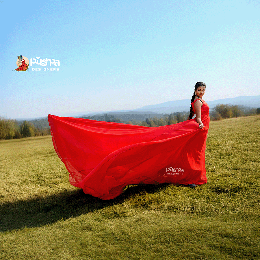 Red Single Tail Gown — Pushpa Designers