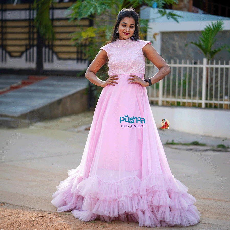 Baby Pink Frills  Ball Gown — Pushpa Designers