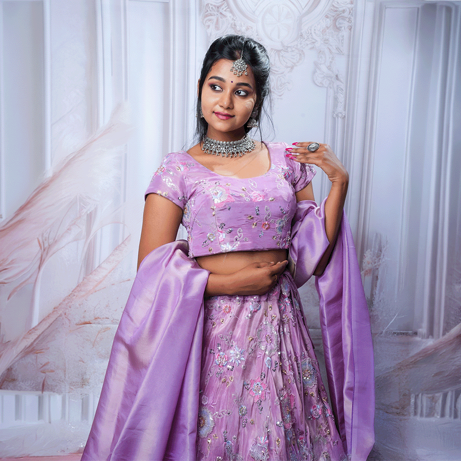Purple Embroidered Floral Lehanga view 2