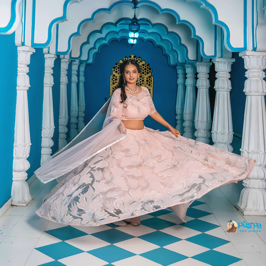 Peach Pink Heavy Lehenga view 2
