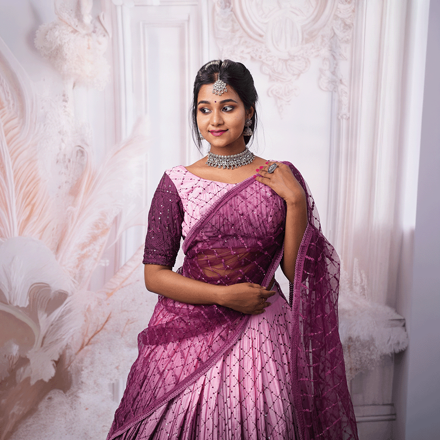 Elegant Ombre Plum Dual shade Lehenga — Pushpa Designers
