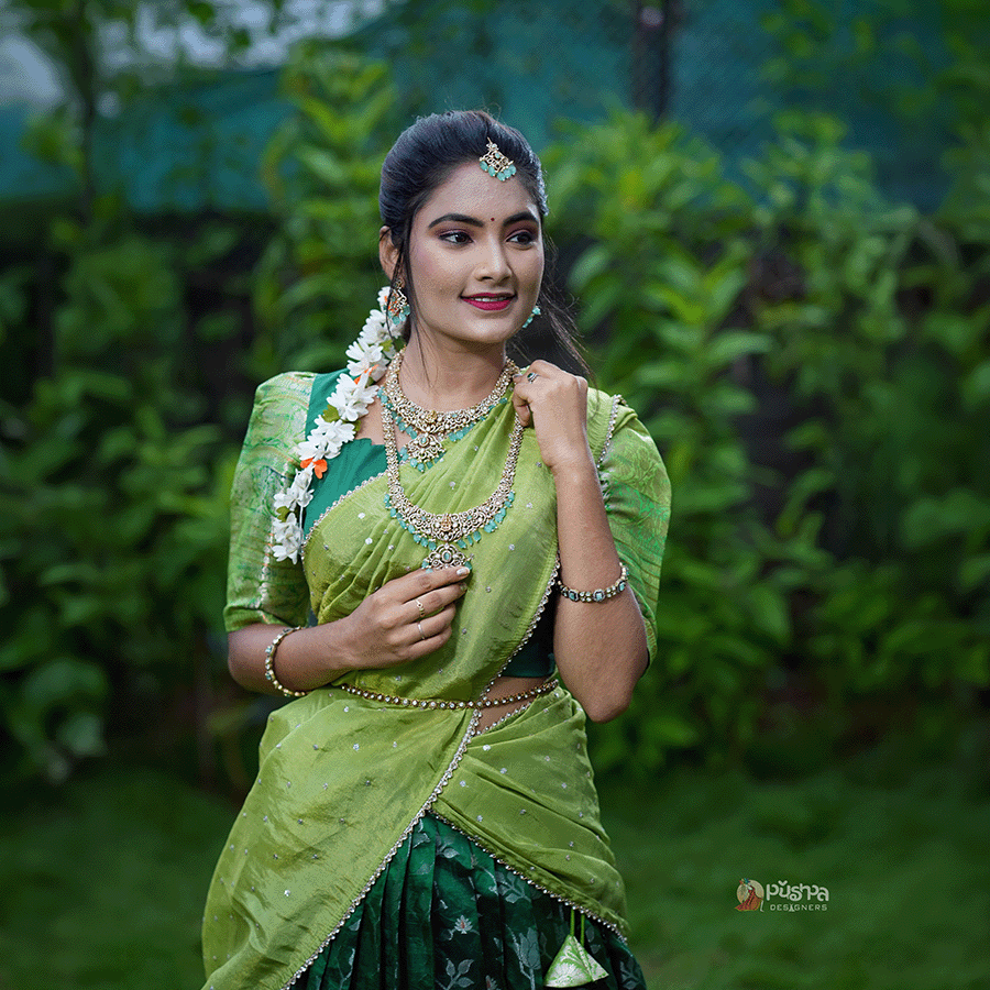 Green Half Saree view 2