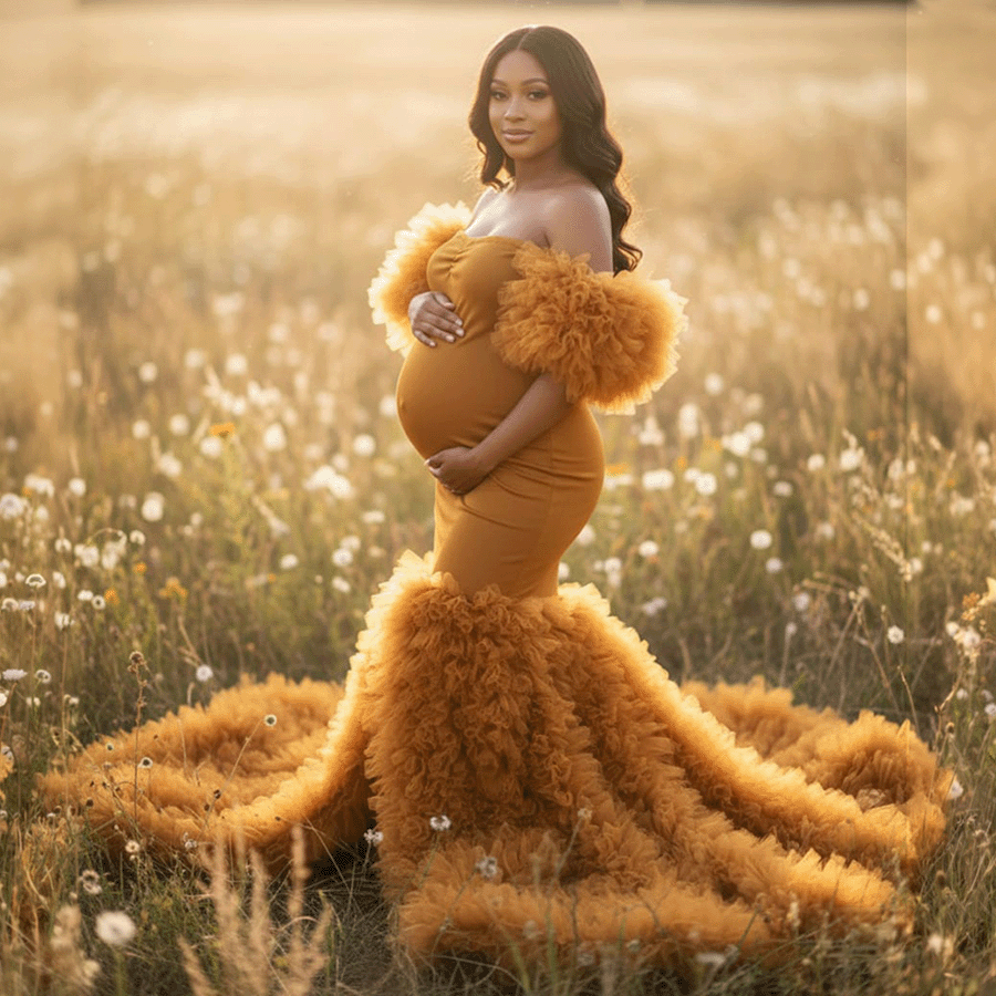 Mustard Yellow Maternity Gown — Pushpa Designers