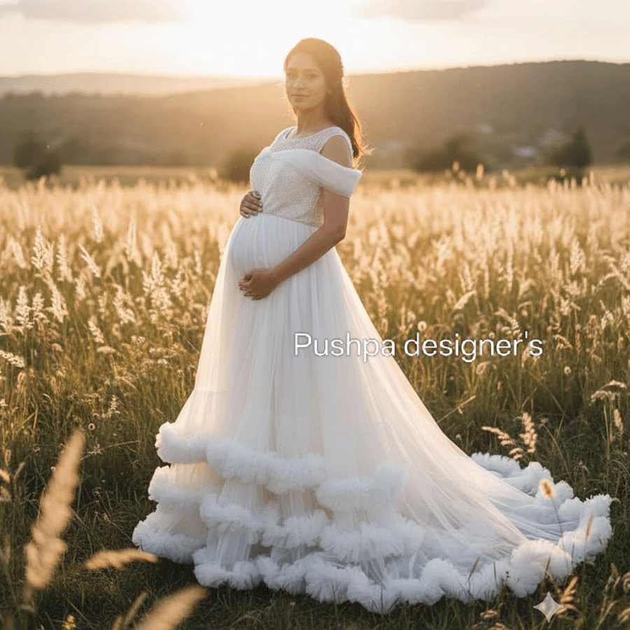 White Frills Maternity Gown view 2
