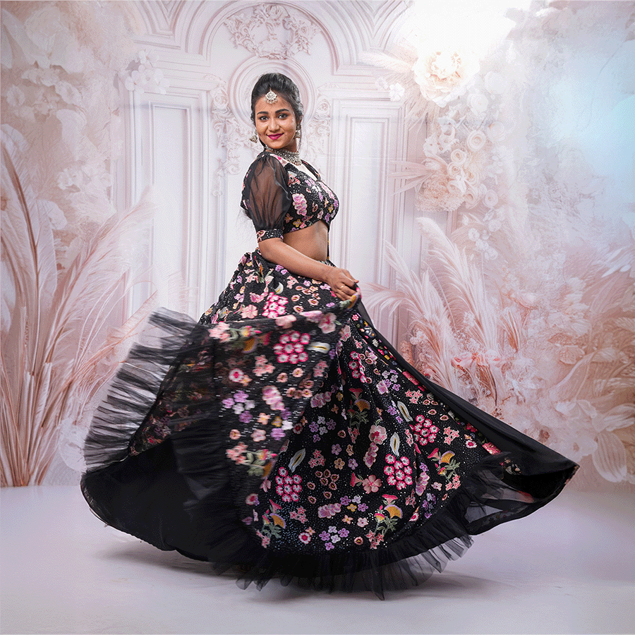 Black Floral Lehenga view 2