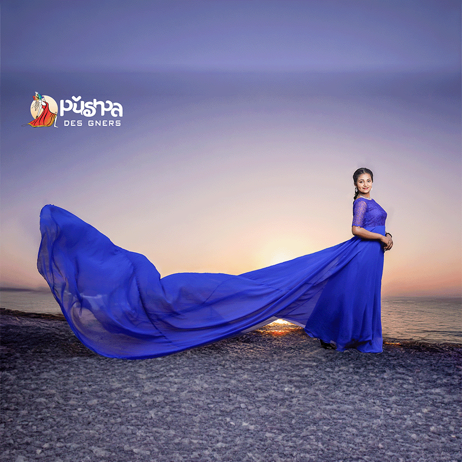Blue Single Tail Gown — Pushpa Designers