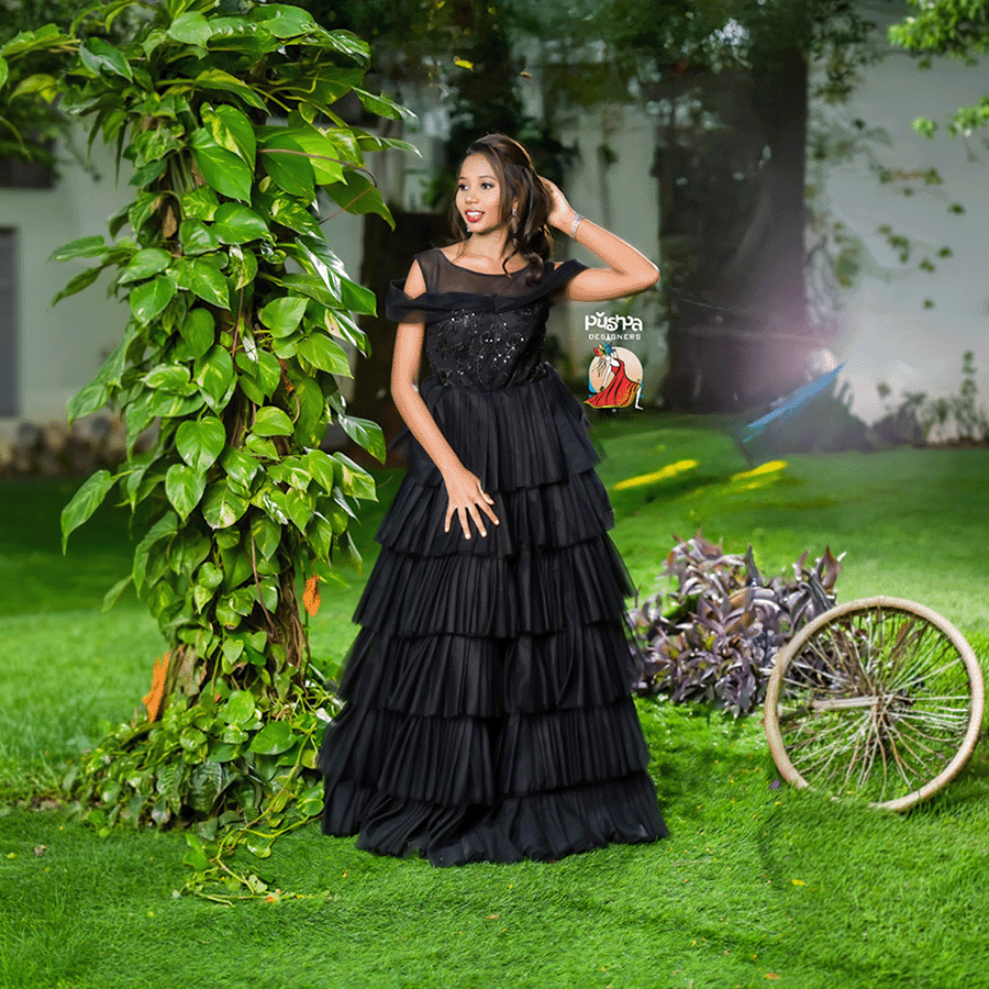 Black Frill by Frill Ball Gown view 2
