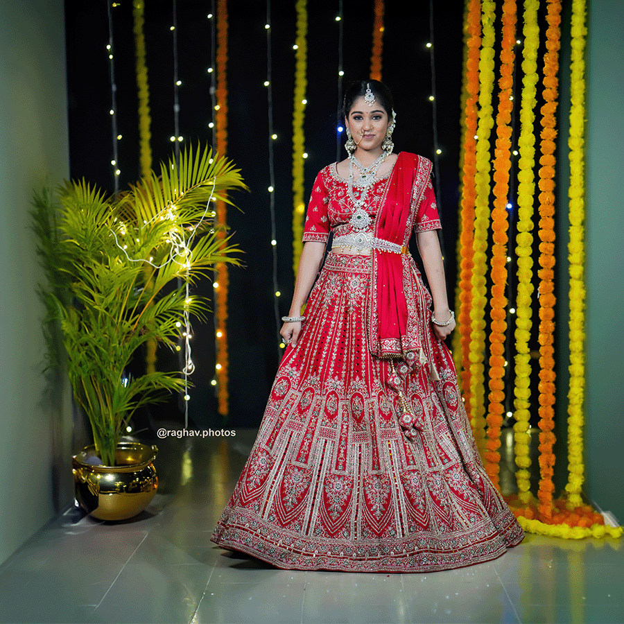 Red Party Ware Heavy Lehenga — Pushpa Designers