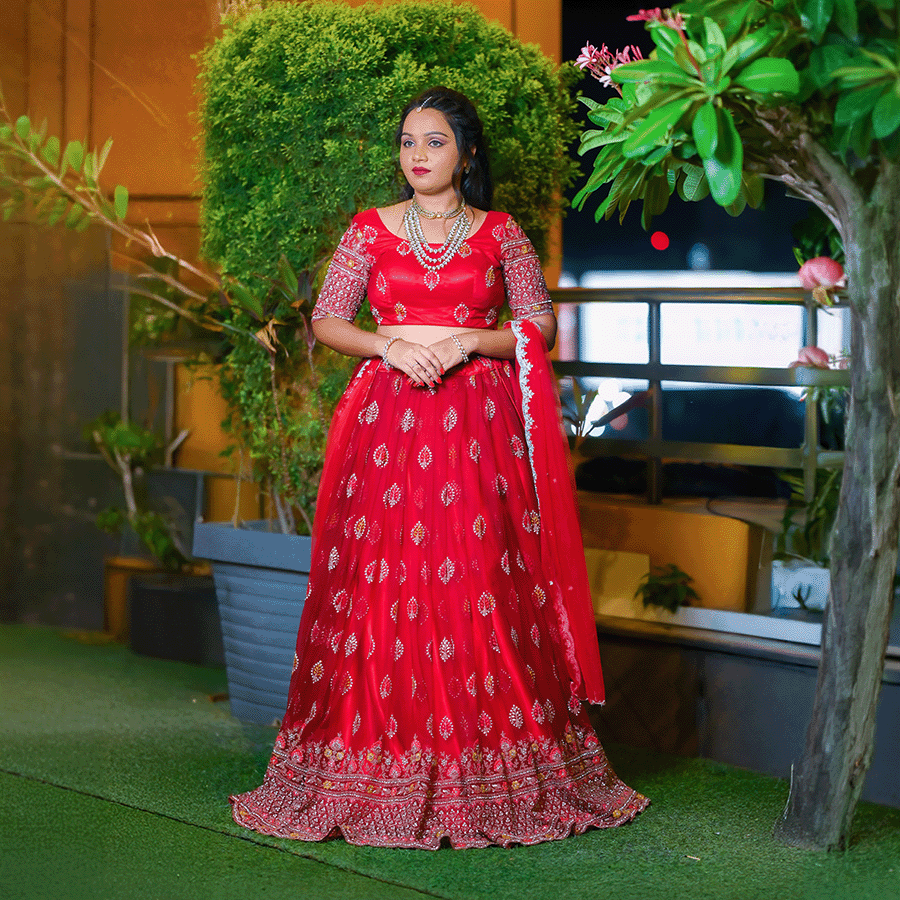 Red Designer Lehenga — Pushpa Designers