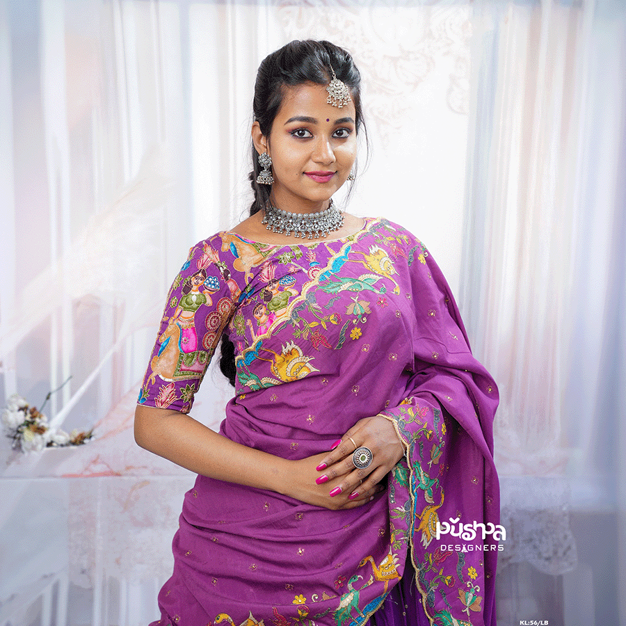 Purple Kalamkari Half Saree — Pushpa Designers