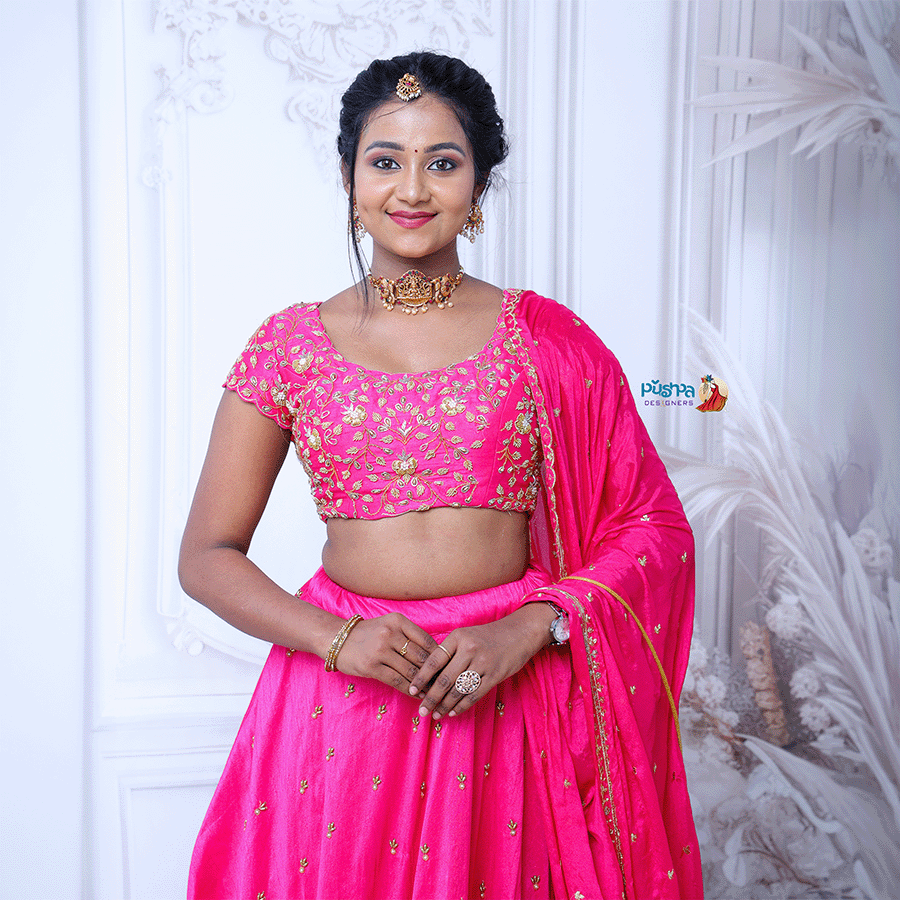 Pink Maggam lehenga — Pushpa Designers