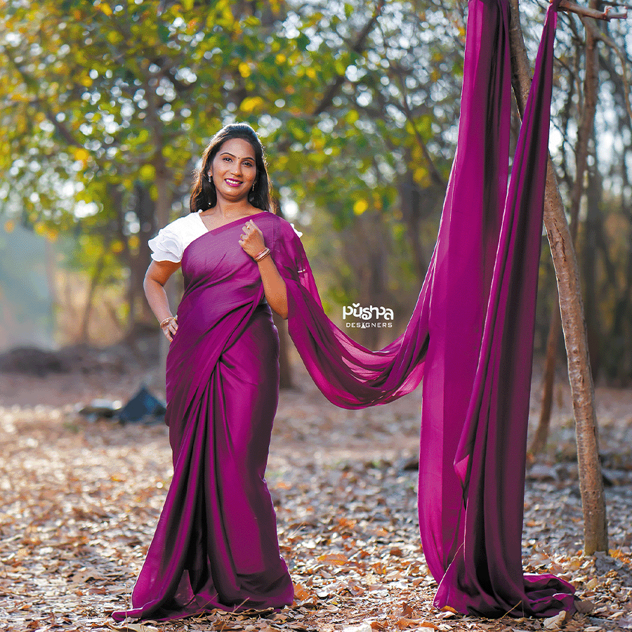 wine Long Saree — Pushpa Designers
