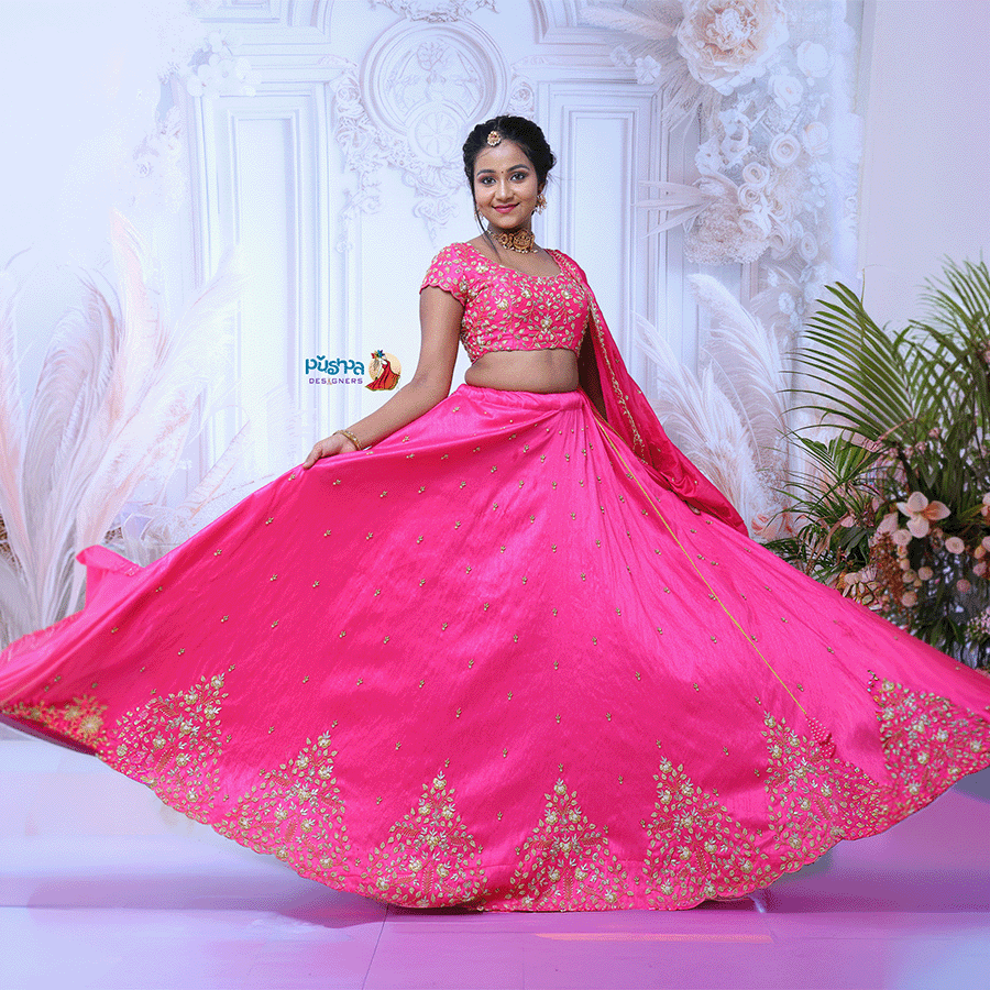Pink Maggam lehenga view 4