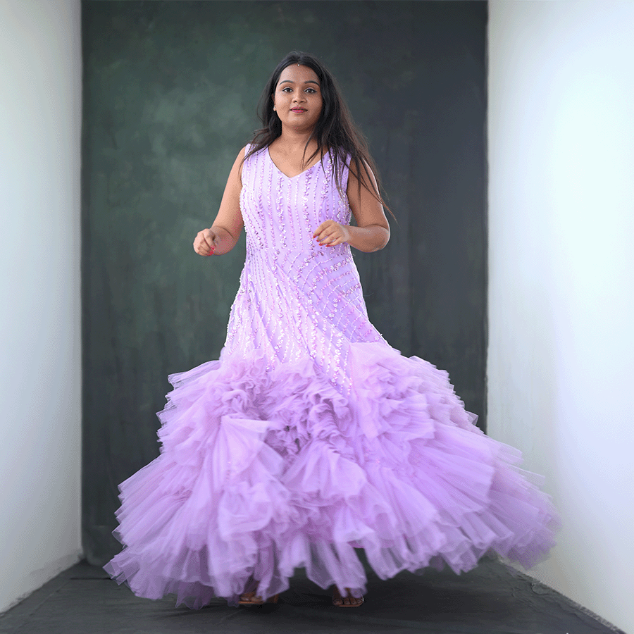 Lavender full Beats Party ware Gown view 3