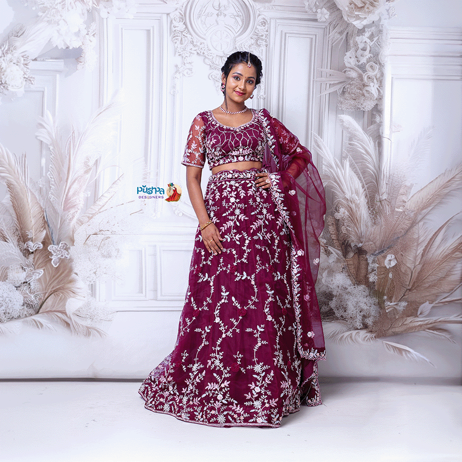 Maroon Designer Lehenga view 2