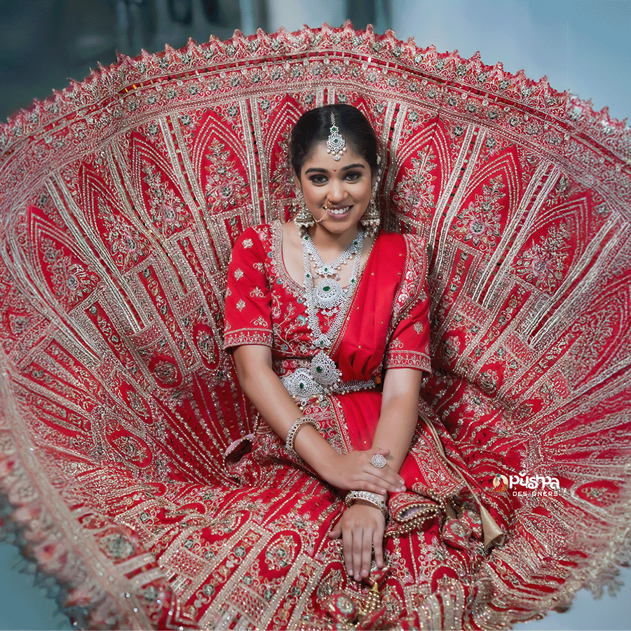 Red Party Ware Heavy Lehenga view 3