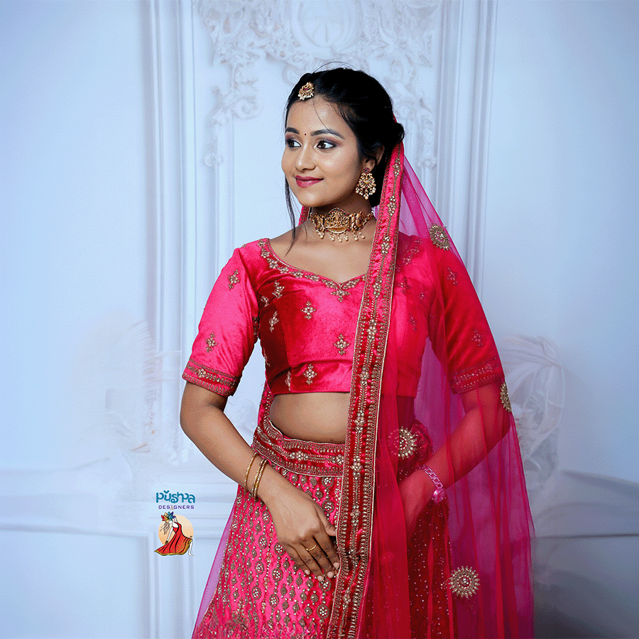 Red & Pink Shade Designer Lehenga — Pushpa Designers