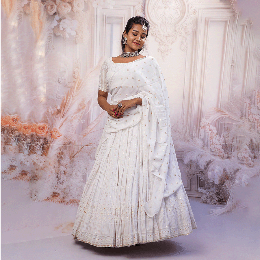 White Gadget Lehenga — Pushpa Designers
