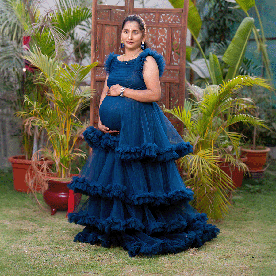 Peacock Blue Maternity Gown view 3