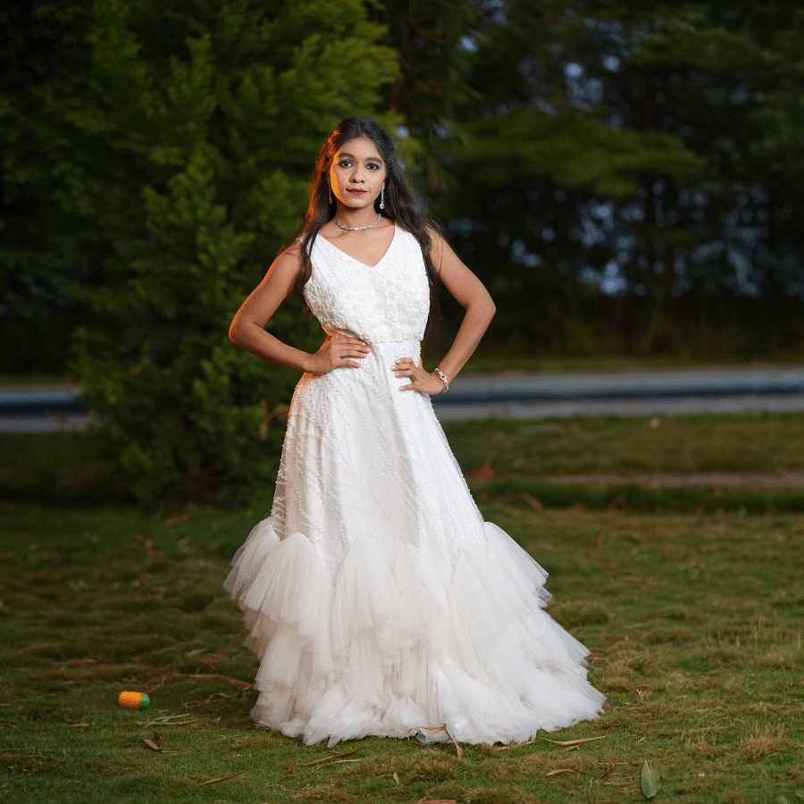 White Full Beats Ball Gown — Pushpa Designers