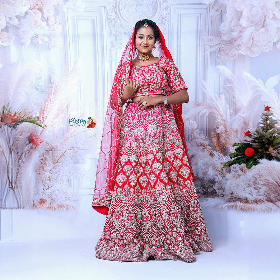 Red Embroidery Lehenga view 2