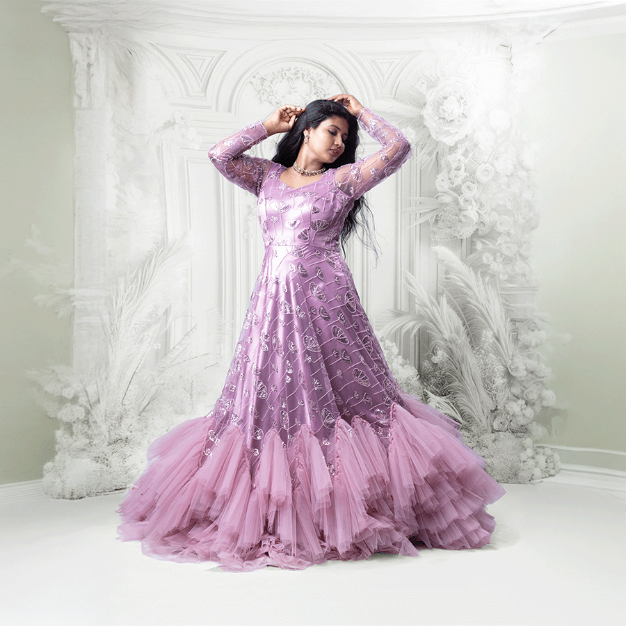 Pink Full Beats Party Ware Gown — Pushpa Designers