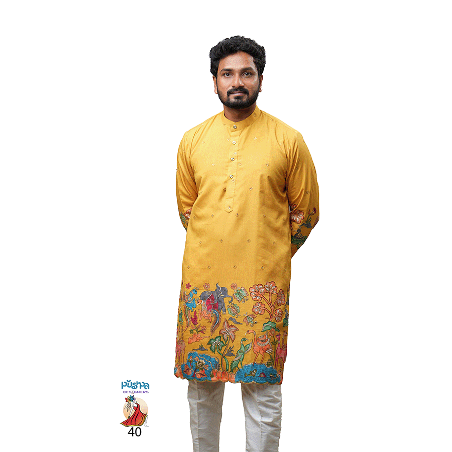 Mustard Yellow Floral Kurta — Pushpa Designers