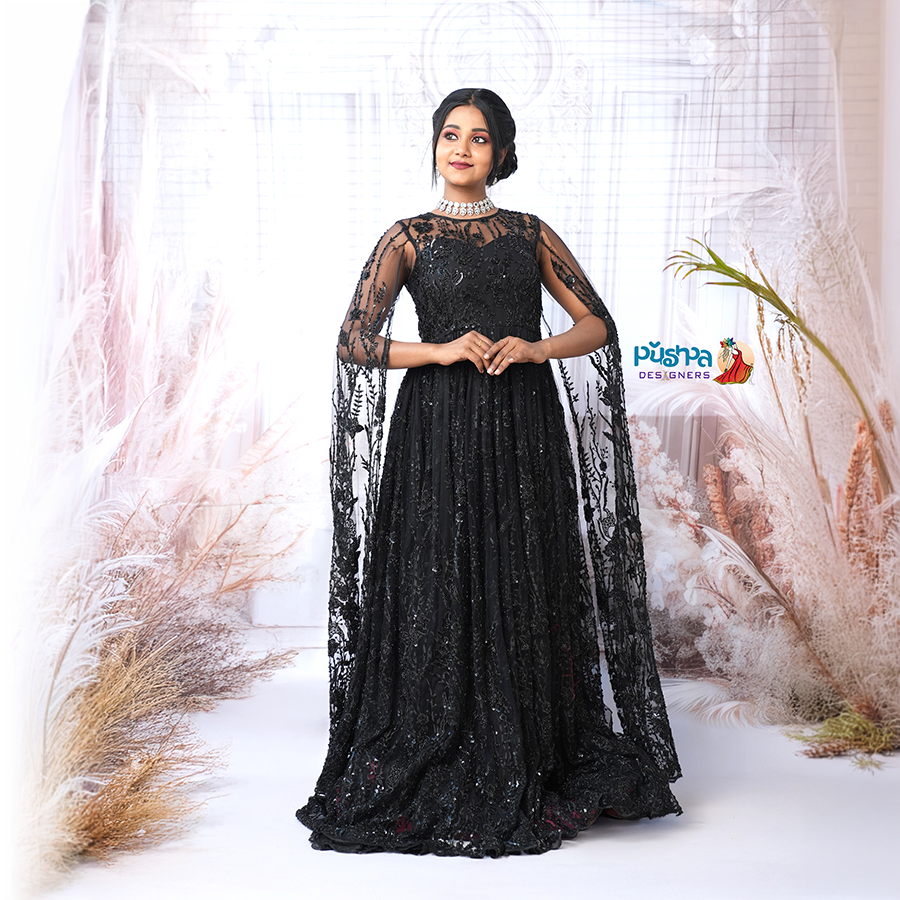 Black Party ware Gown — Pushpa Designers