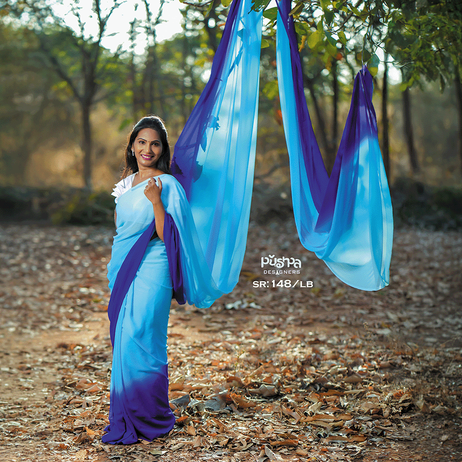 Royal Blue Sky Blue Dual Shade Long Saree — Pushpa Designers