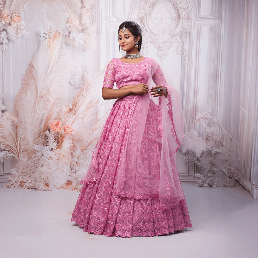 Pink Floral Lehenga view 3