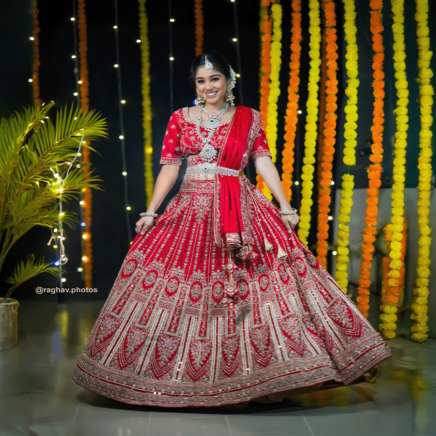 Red Party Ware Heavy Lehenga view 2