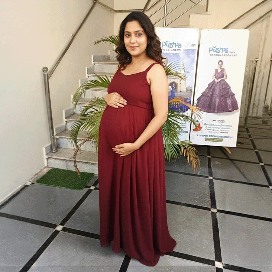 Maroon Plan Georgette Long Frock — Pushpa Designers