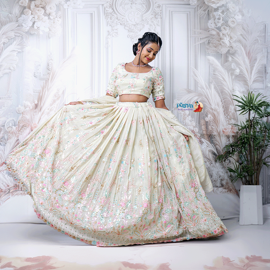 Half white Beats Lehenga view 2