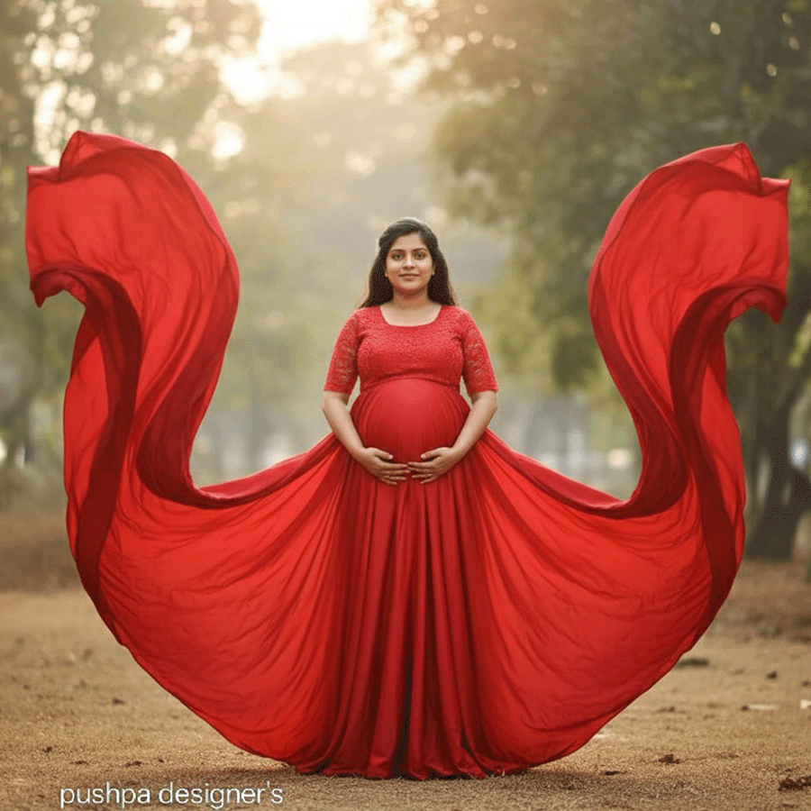 Red Two Tail Gown — Pushpa Designers