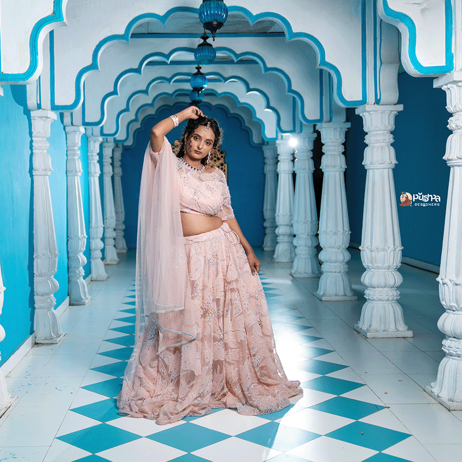 Peach Pink Heavy Lehenga view 4
