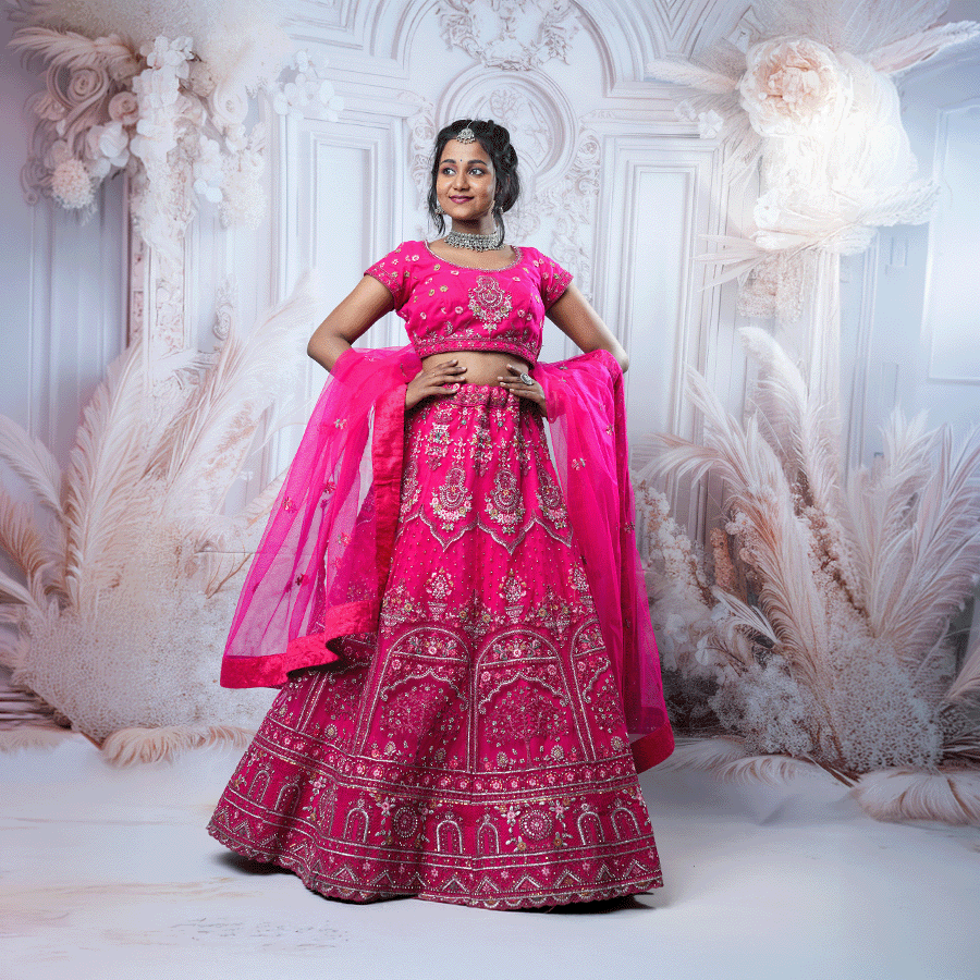 Pink Heavy Lehenga view 2