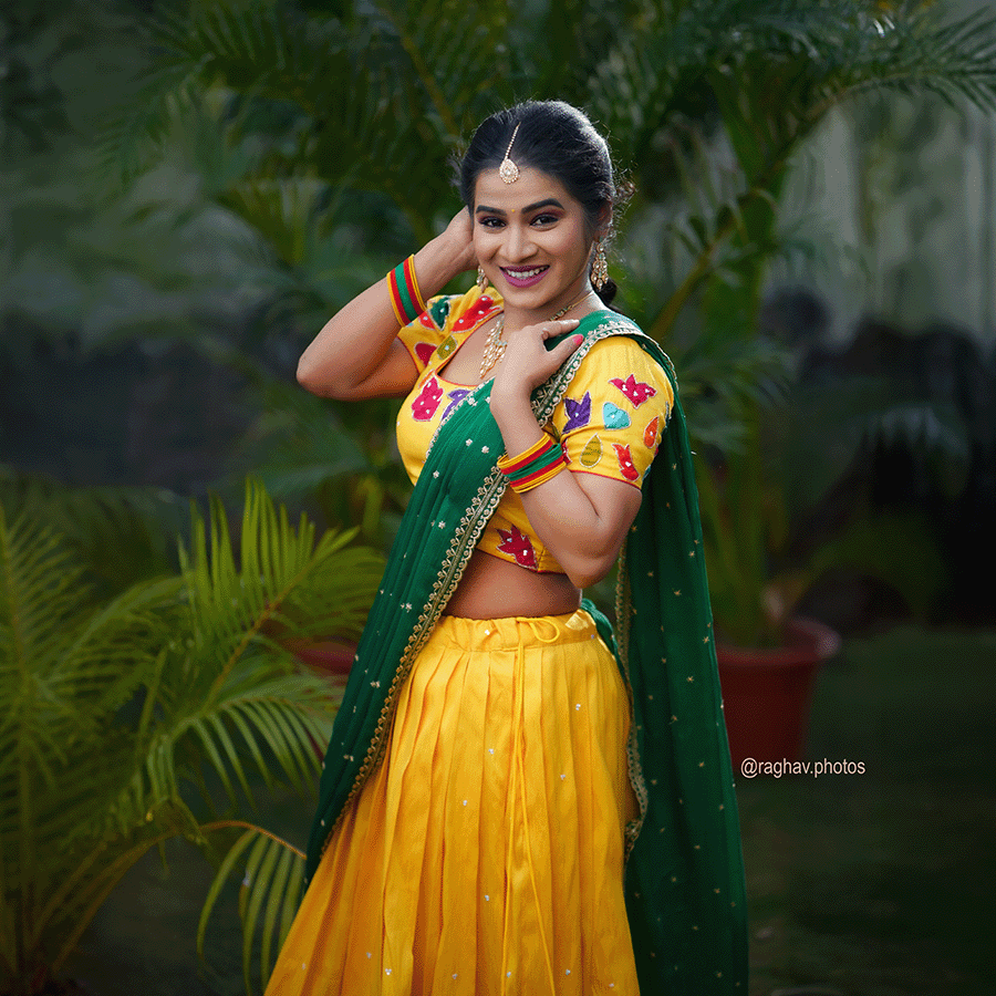 Yellow Printed Design Half Saree view 2