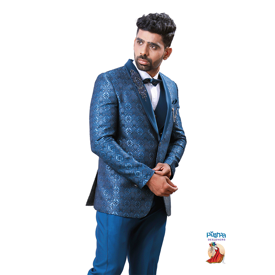 Peacock Blue Designer Suit view 2