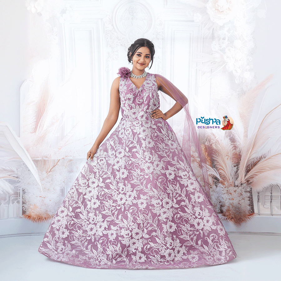 Light Purple Party Ware Ball Gown — Pushpa Designers