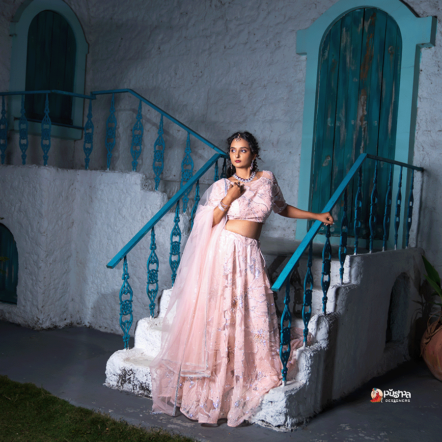 Peach Pink Heavy Lehenga view 3