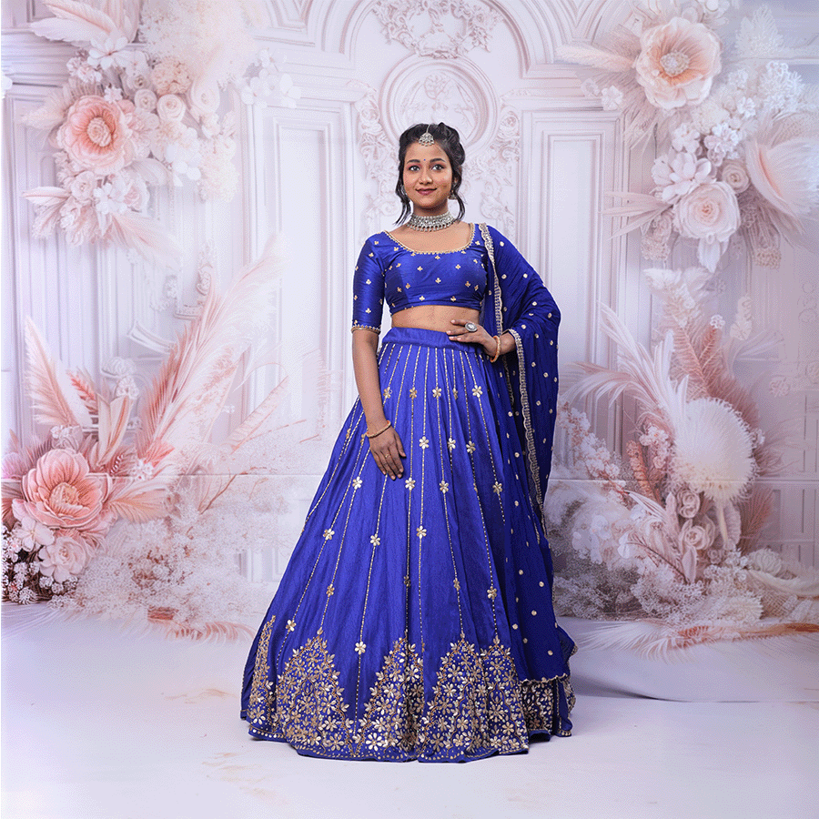 Navy Blue Maggam Lehenga view 2