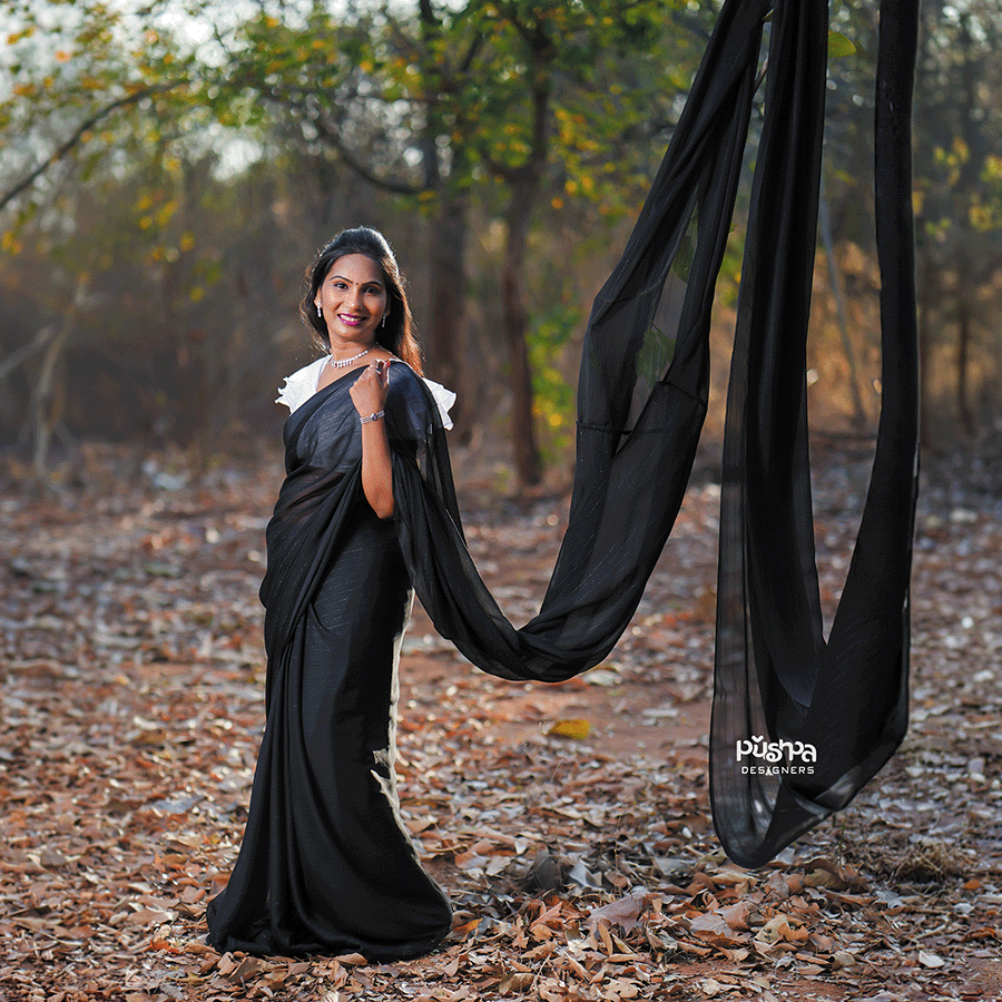 Black Long Saree — Pushpa Designers