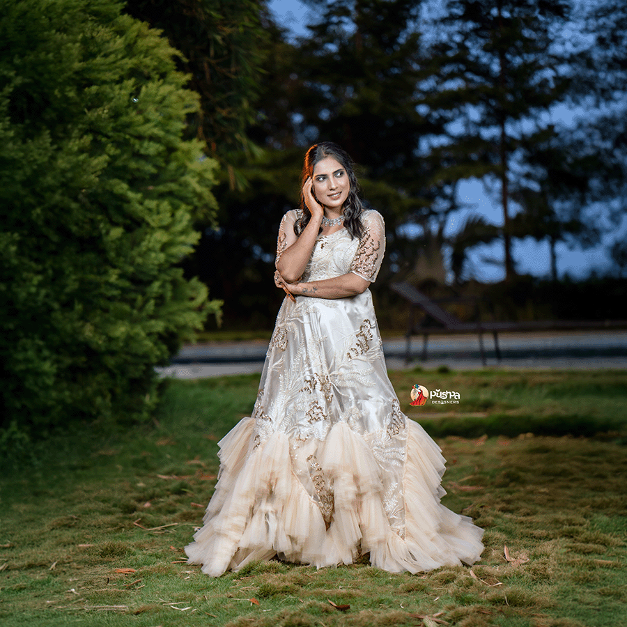 Cream Full Beats Party Ware Gown — Pushpa Designers