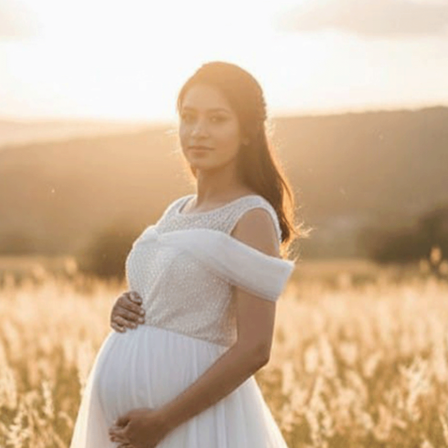 White Frills Maternity Gown view 3